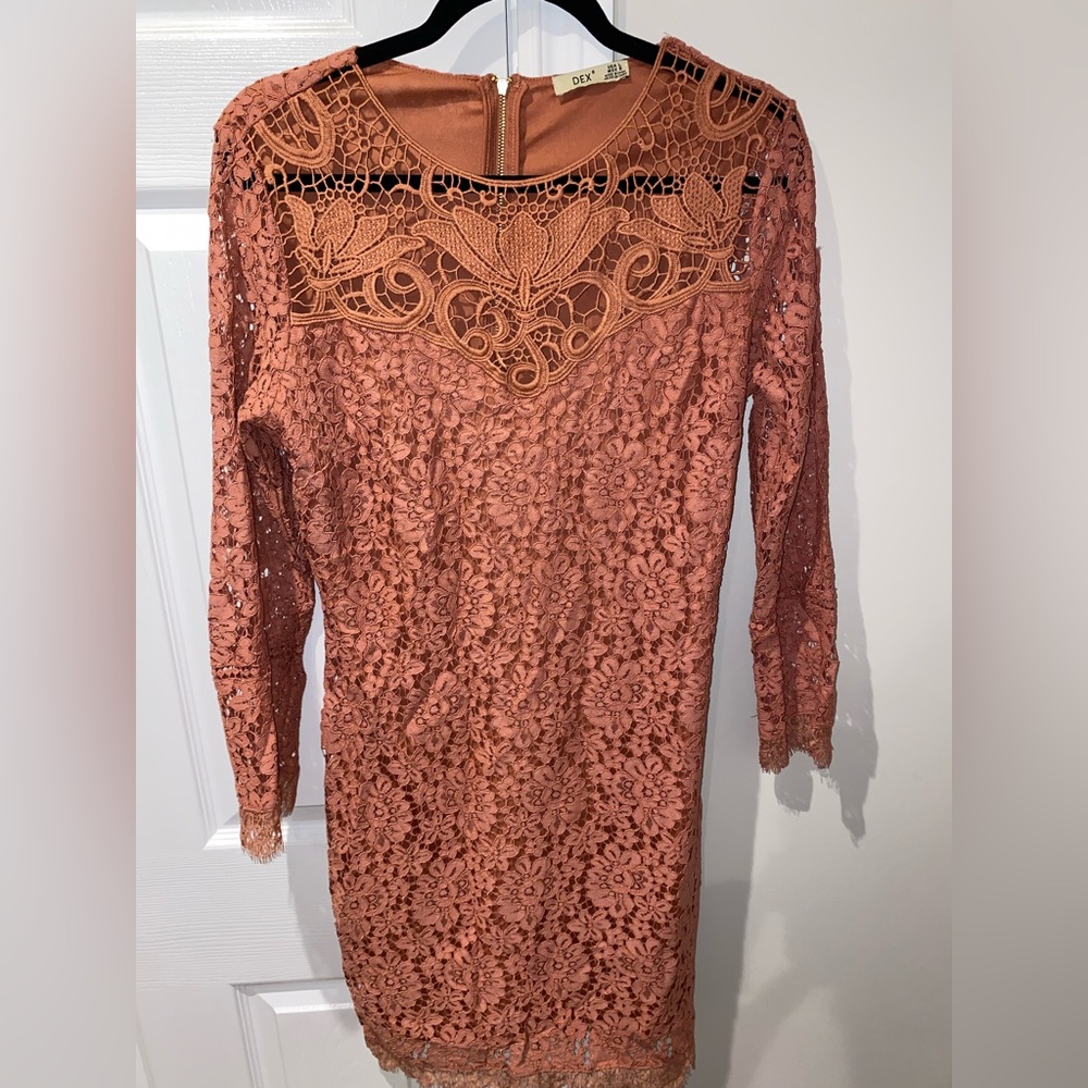 Pink Lace Long Sleeve Dress